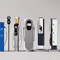 Modern Public Electric Vehicle Charging Stations With Various Models And Charging Ports