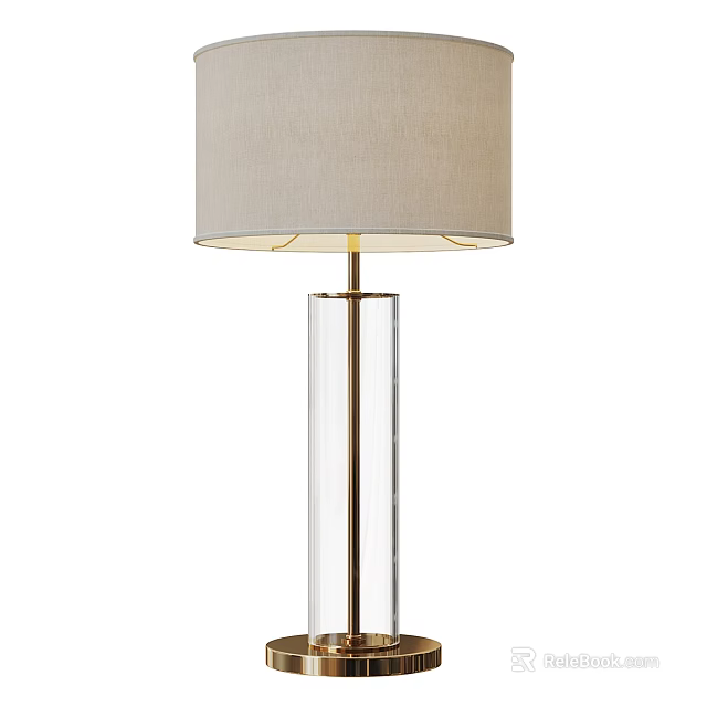 Modern Minimalist Table Lamp Featuring Clear Glass Body And Beige Fabric Shade Design 3d model 