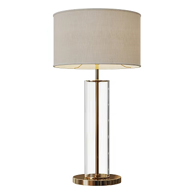 Modern Minimalist Table Lamp Featuring Clear Glass Body And Beige Fabric Shade Design 3d model
