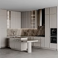 Elegant Modern Kitchen Interior With Marble Island Cabinets And Range Hood 3d model