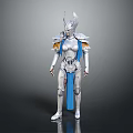 3D Model Of Mythical Character In Silver Armor With Blue Cape And Horned Helmet