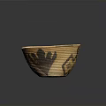 Handwoven Decorative Basket With Intricate Brown Patterned Design For Home Use 3d model