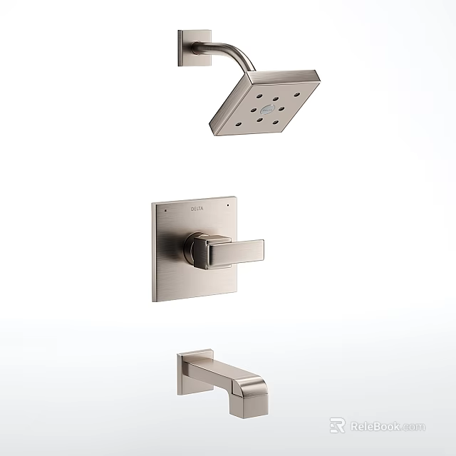 Modern Stainless Steel Shower Faucet System With Handheld Showerhead Wall Mounted Handle And Spout 3d model 