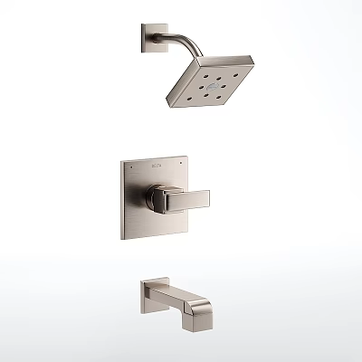 Modern Stainless Steel Shower Faucet System With Handheld Showerhead Wall Mounted Handle And Spout 3d model