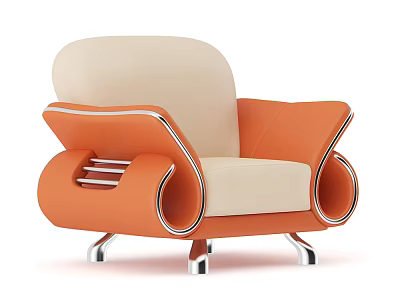 Modern Single Sofa With Orange Frame Beige Upholstery And Silver Metal Legs 3d model