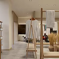 Modern Clothing Store Interior With Stone Desk Grid Wall And Wooden Rack