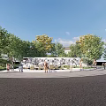 Modern Landscape Sculpture with Stacked White Cubes in Park Surrounded by Green Trees and People