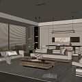 Quiet Restaurant Sofa Combination Tea Table Dining Table and Chair 3d model
