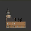Orange Classical Building With Spire Tower Dark Roof And Multiple Windows 3d model