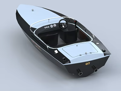 Modern Small Motorboat Design With Blue White Hull Steering Wheel Seats And Number 07 3d model