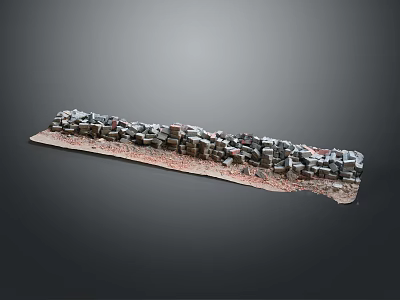 Small Stone Piled Long Strip Structure With Red Base On Gray Background 3d model