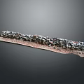 Small Stone Piled Long Strip Structure With Red Base On Gray Background 3d model