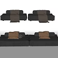 Black Leather Sectional Sofa With Brown Pillows Gray Blanket And Modern Design 3d model