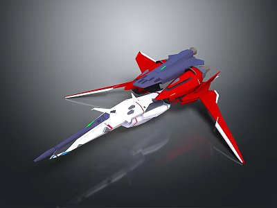Futuristic Red And White Sci Fi Spacecraft Model With Sharp Wings And Aerodynamic Design 3d model
