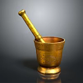 Brass Mortar and Pestle with Carved Patterns and Stable Base for Kitchen Use