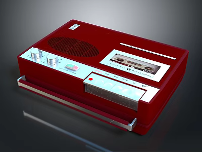 Red Classic Cassette Recorder Electronic Appliance With Control Knobs And Tape Slot 3d model