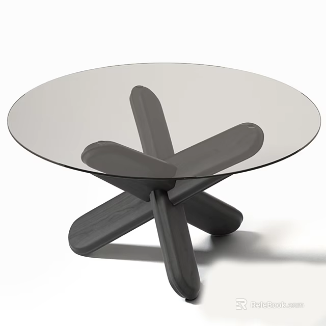 Modern Coffee Table With Transparent Glass Top And Wooden Cross Base 3d model 