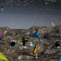 Underwater Marine Debris Scene With Plastic Bottles Tires And Various Trash
