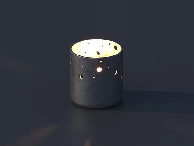 Modern Metal Candle Holder With Hollow Out Holes And Glowing Light For Daily Use 3d model