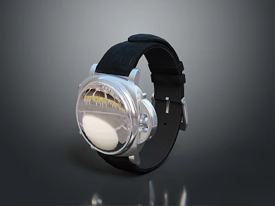 Sleek Modern Watch With Black Leather Strap And Silver Dial 3d model