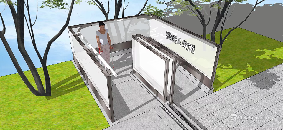 Road Facilities Accessible Ramp for Disabled Persons with Trees and Grass 3d model