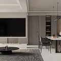 Modern Living and Dining Room Interior Design With Sofa Dining Table Chairs And Artwork