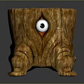 Handcrafted Wooden Stump Stool With Carved Legs And Central Eye Decoration