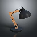 Modern Desk Lamp Combination with Wooden Adjustable Arm Black Shade and Black Base