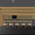Modern Japanese Restaurant Interior With Wooden Tables Chairs Hanging Lights And Shoji Screens