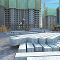 Aerial Planning of Construction Site with High Rise Buildings Cranes and Excavator