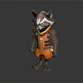 Cartoon Style Raccoon Game Character In Orange Armored Outfit 3D Model Design