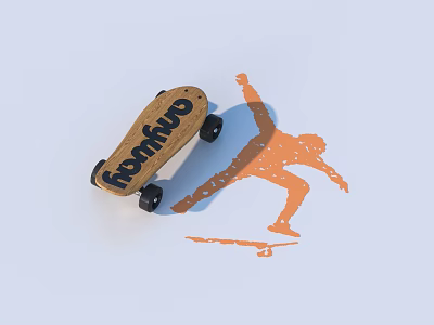 Unique Wooden Andy Skateboard Outdoor Sports Equipment With Skateboarder Silhouette Design 3d model