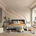 Kids Room Interior Design With Cozy Bed Teddy Bear Rug Nightstand And Pendant Lights