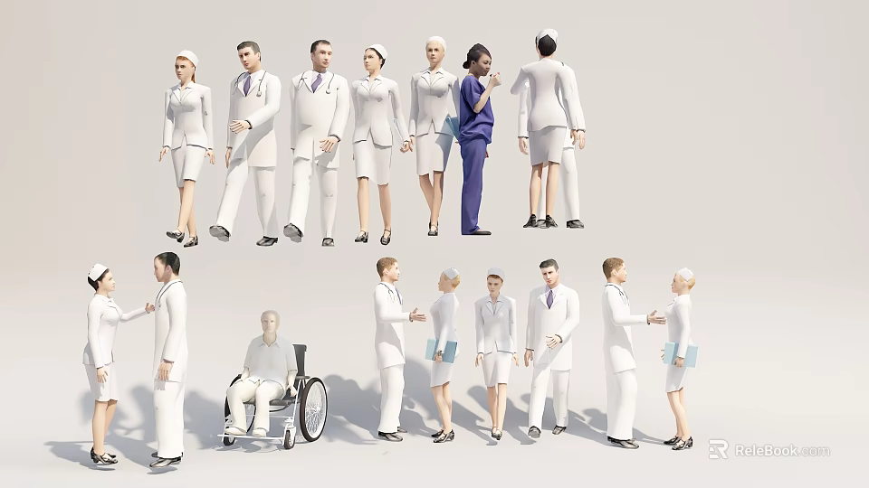 Medical Team Including Doctors Nurses And Wheelchair Patient Interacting In Healthcare Environment 3d model 