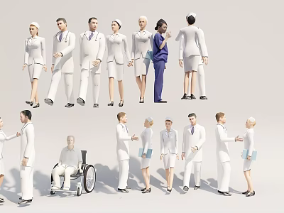 Medical Team Including Doctors Nurses And Wheelchair Patient Interacting In Healthcare Environment 3d model