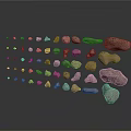 Wooden Stone Pieces with Various Shapes Sizes Floating Effect on Dark Background Reflections 3d model