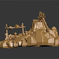 Golden Mythical Mountain 3D Model With Ornate Weapon Decorations And Rocky Textures