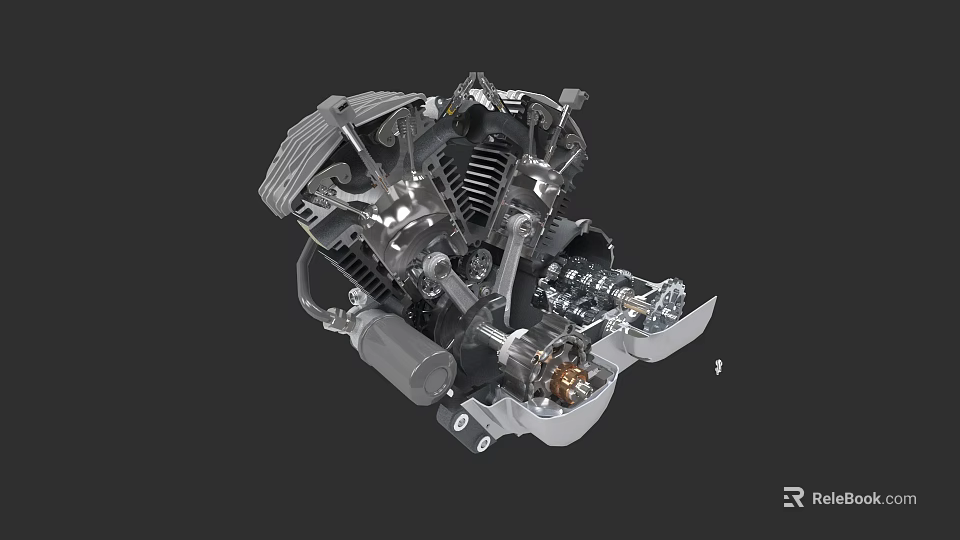 Highly Detailed Motorcycle Engine With Mechanical Parts And Chrome Components 3d model 