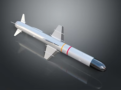 Sleek White Space Rocket Featuring Red Yellow Stripes And Tail Fins 3d model