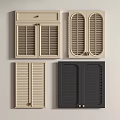 Different Design Window Shutters In Beige And Black With Drawer Features 3d model