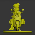 Blue Haired Character In Orange Coat Red Boots With Creature Riding Light Blue Scooter