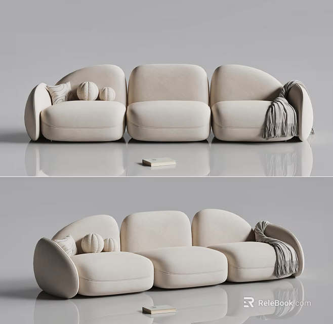 Modern Beige Modular Sofa Set With Decorative Pillows And Soft Throw Blanket Design 3d model 