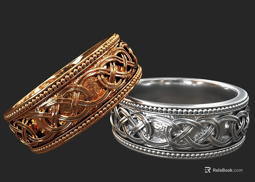 Elegant Gold And Silver Rings With Intricate Braided Patterns And Exquisite Detailing 3d model 