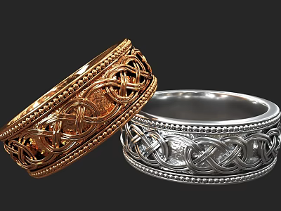 Elegant Gold And Silver Rings With Intricate Braided Patterns And Exquisite Detailing 3d model
