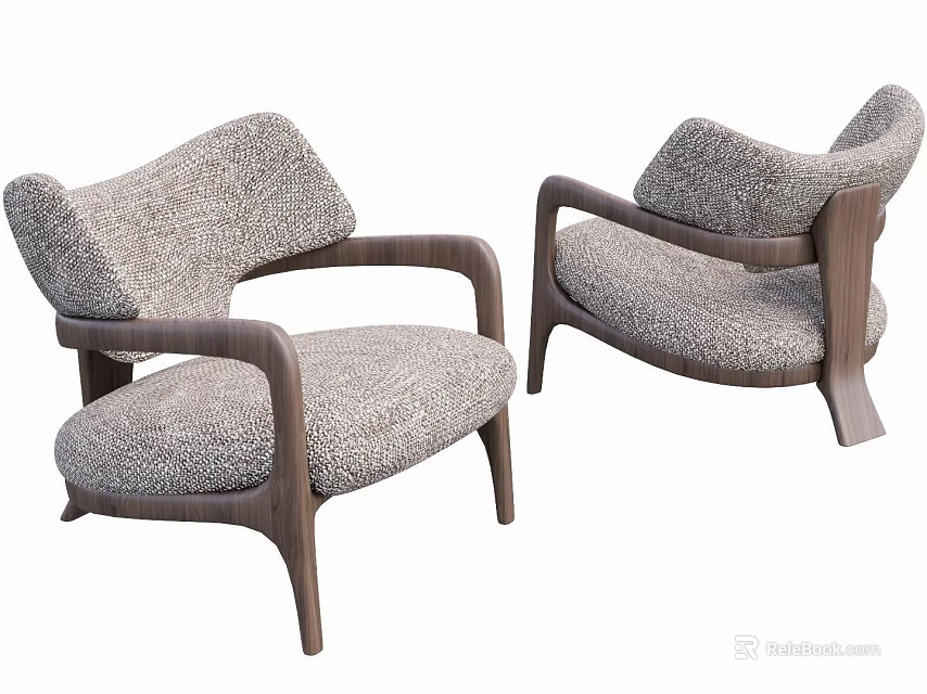 Modern Style Dining Chairs With Wooden Armrests And Light Gray Textured Upholstery 3d model 