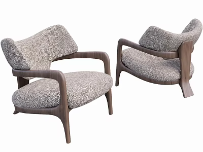 Modern Style Dining Chairs With Wooden Armrests And Light Gray Textured Upholstery 3d model