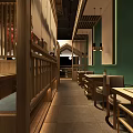 Traditional Chinese Restaurant Interior With Mahogany Dining Tables Chinese Screens Pendant Lights and Green Plants