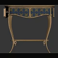 Elegant Blue Checkered Side Table With Gold Accents Carved Details And Lower Tray