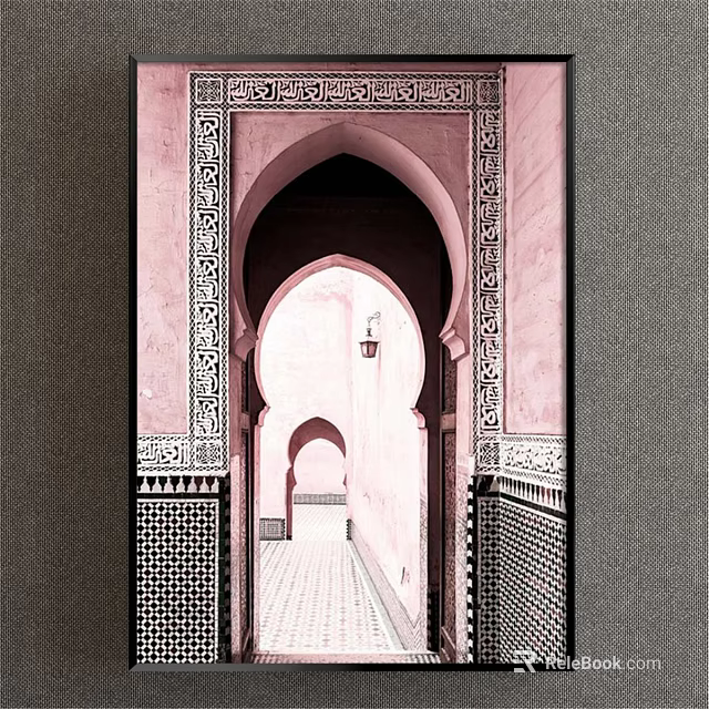 Moroccan Style Arched Doorway Landscape With Pink Walls And Intricate Carvings 3d model 