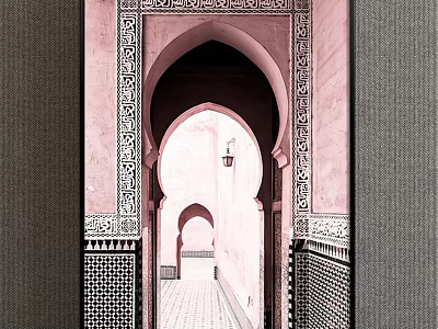 Moroccan Style Arched Doorway Landscape With Pink Walls And Intricate Carvings 3d model